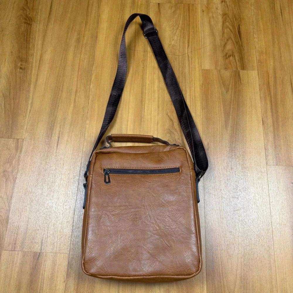 WEIXIER Mens Brown Vegan Leather Messenger Bag Crossbody Travel Satchel